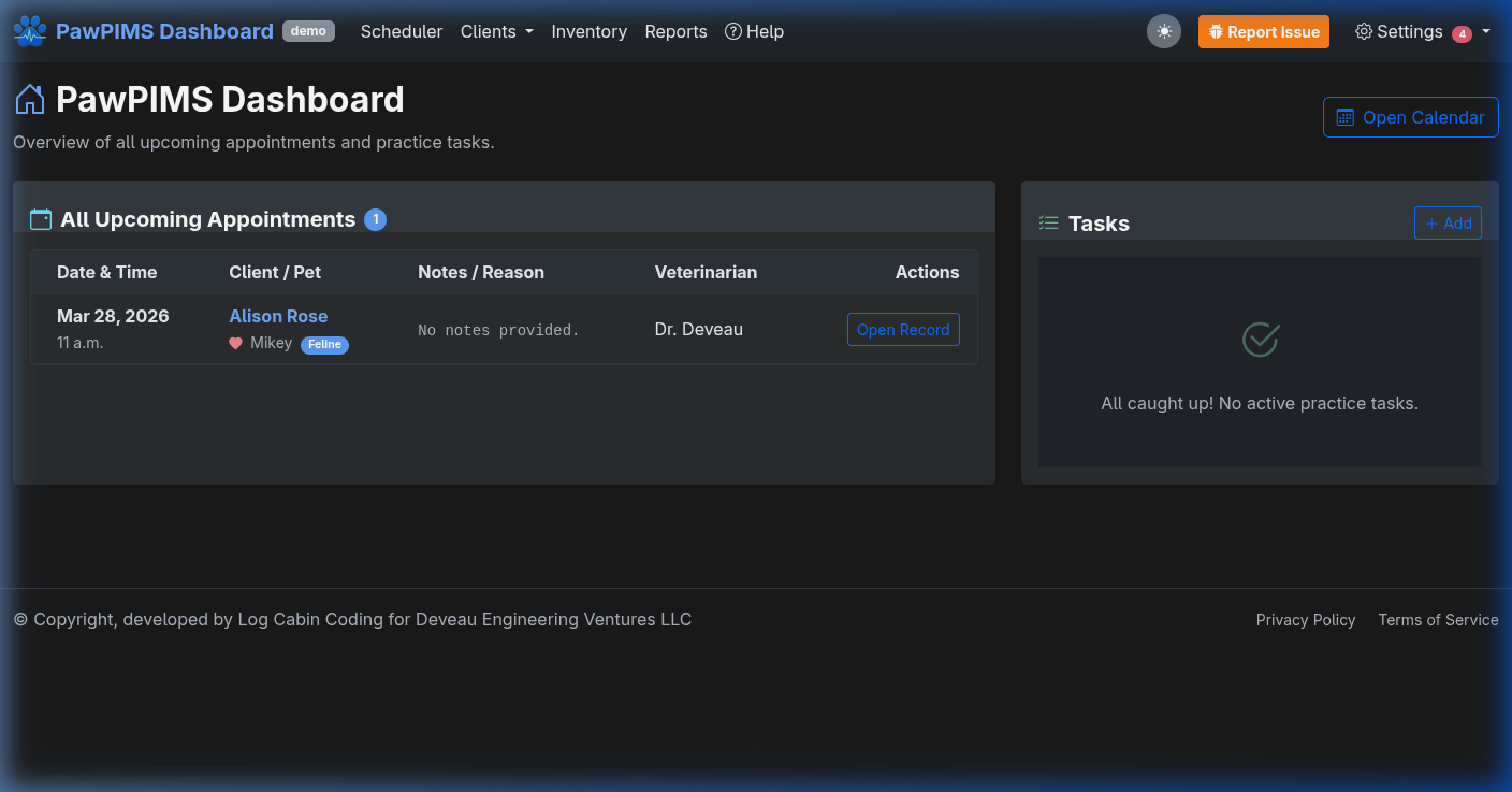 PawPIMS Dark Mode Interface