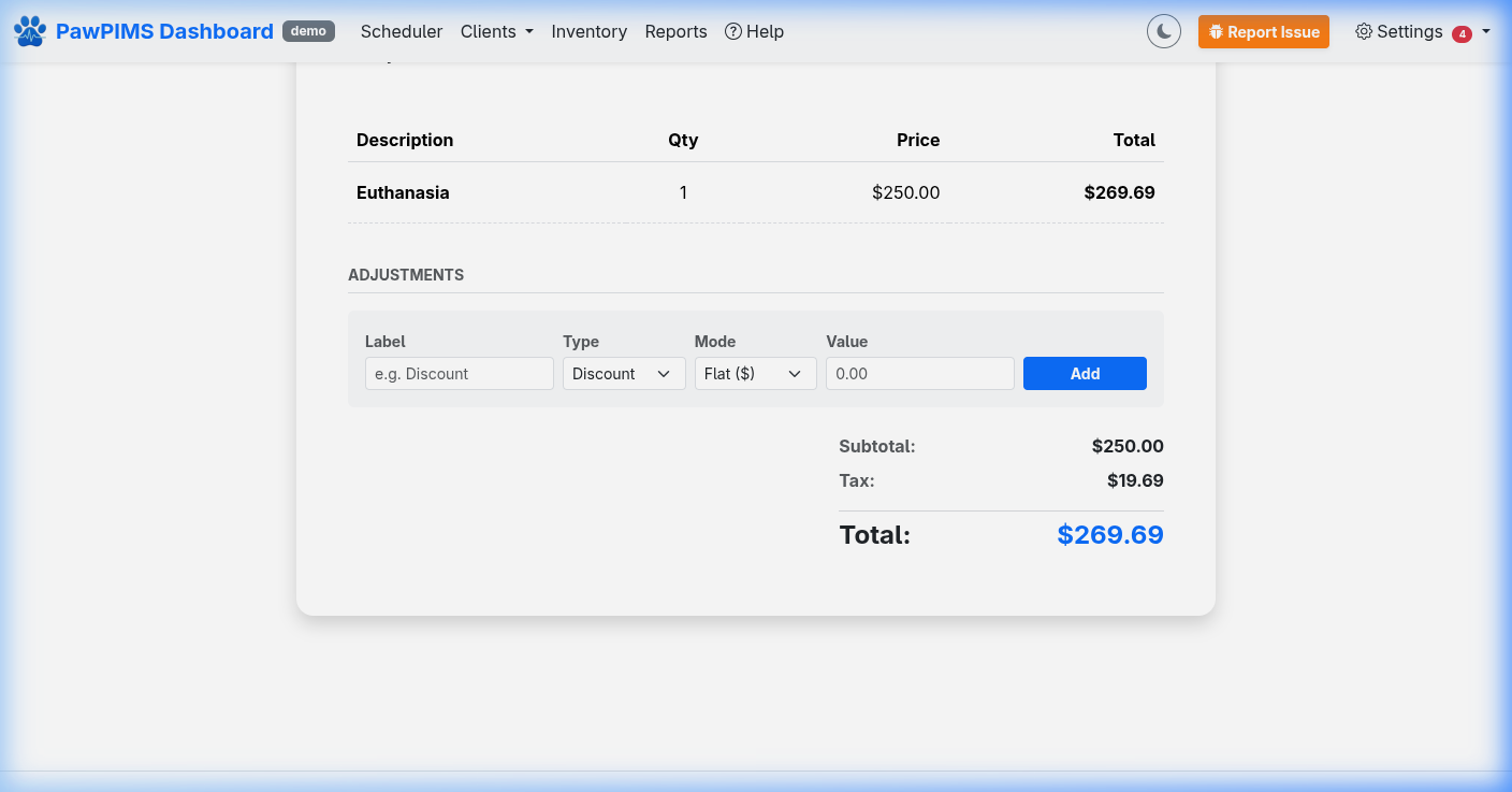 PawPIMS Invoicing